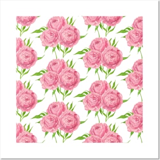 Peony bouquet watercolor pattern Posters and Art